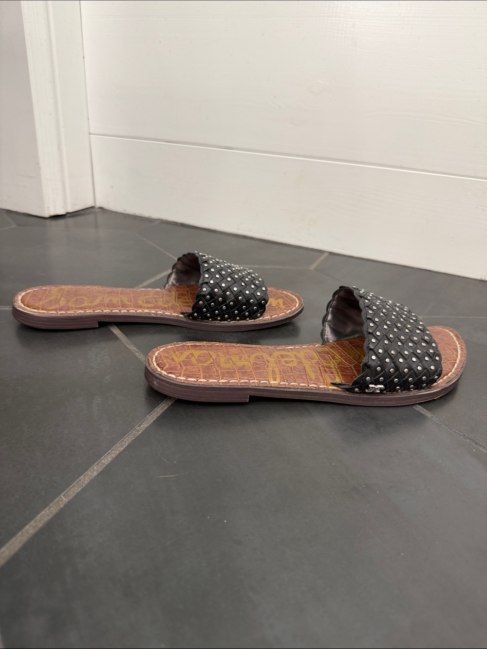 Sam Edelman Black Studded Woven Slide Sandals - Picture 6 of 6